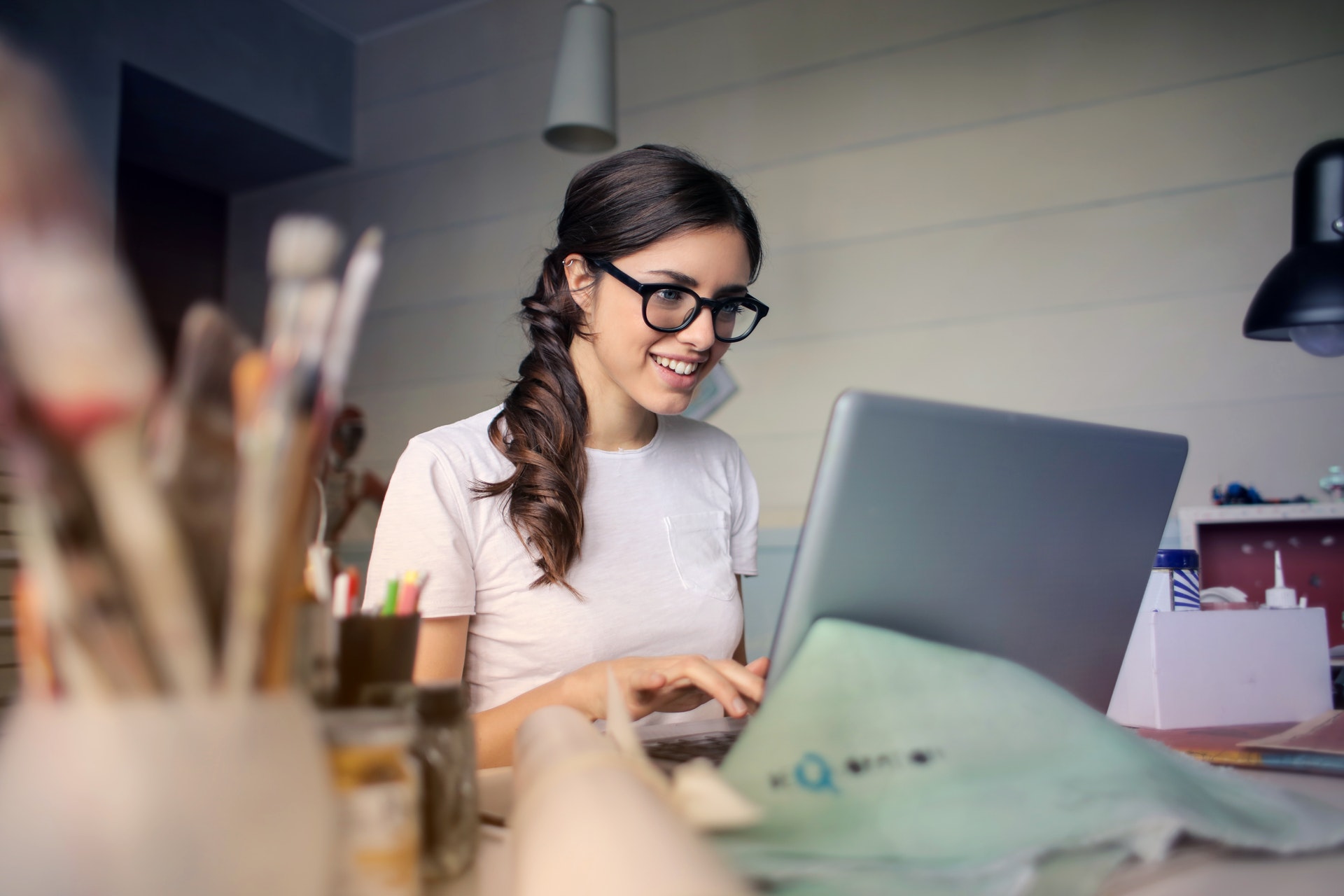 woman reading computer
