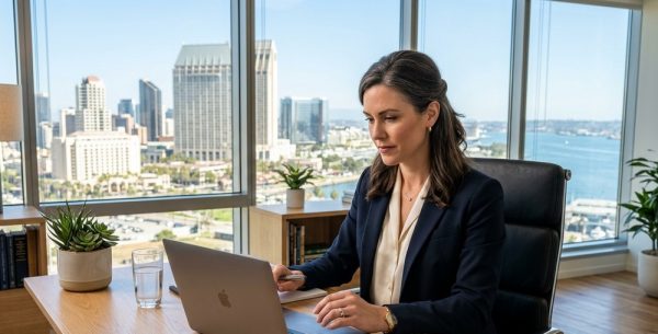 San Diego attorney at desk, local SEO and Google ranking for San Diego law firms