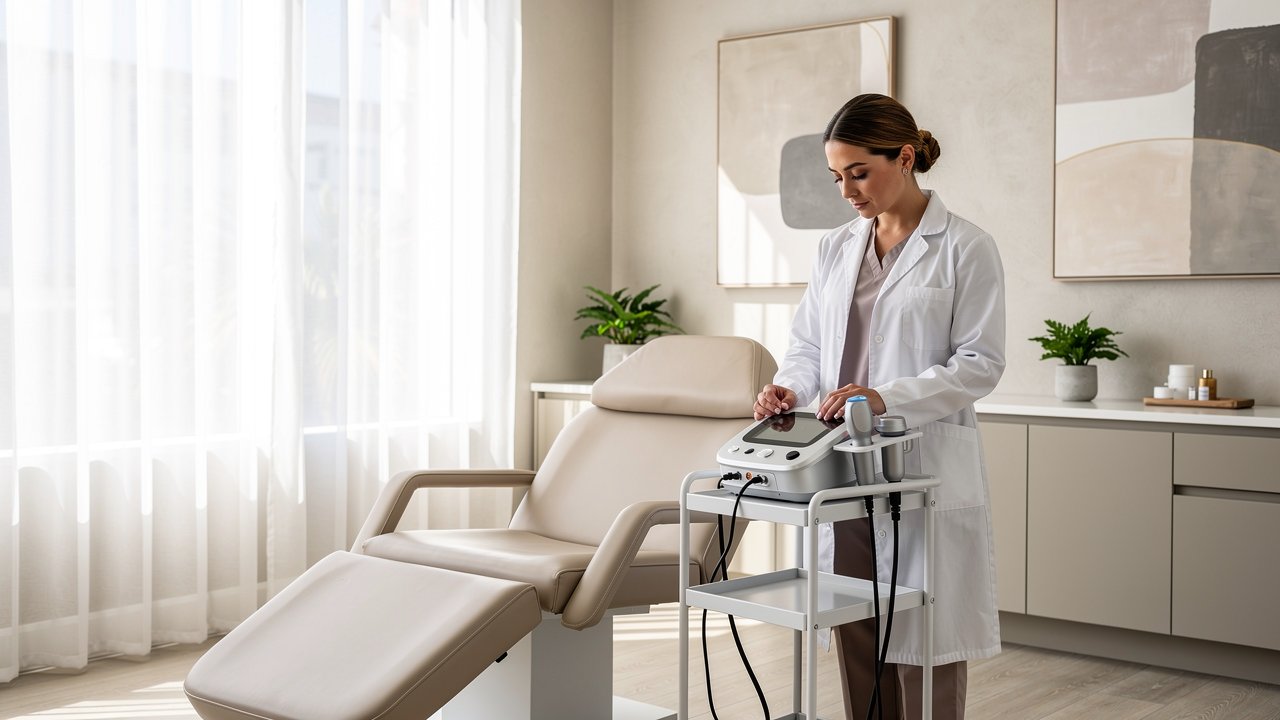 Aesthetic clinician preparing a treatment room in a calm San Diego med spa