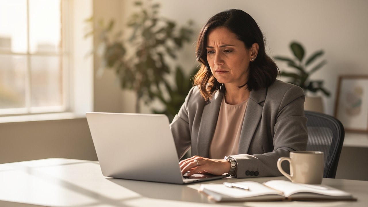 San Diego business owner reviewing a quiet website on a laptop at a desk